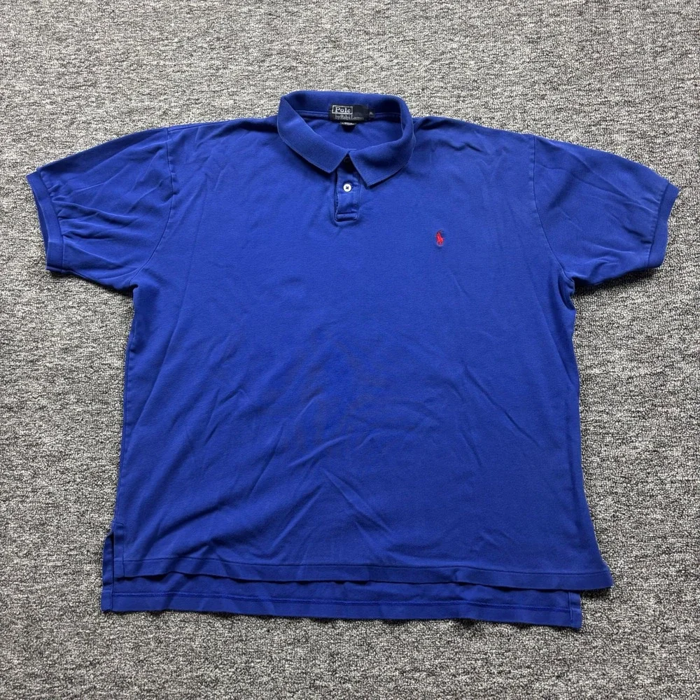 Vintage 1990s Polo Ralph Lauren Short Sleeve Blue Polo Shirt Size XL